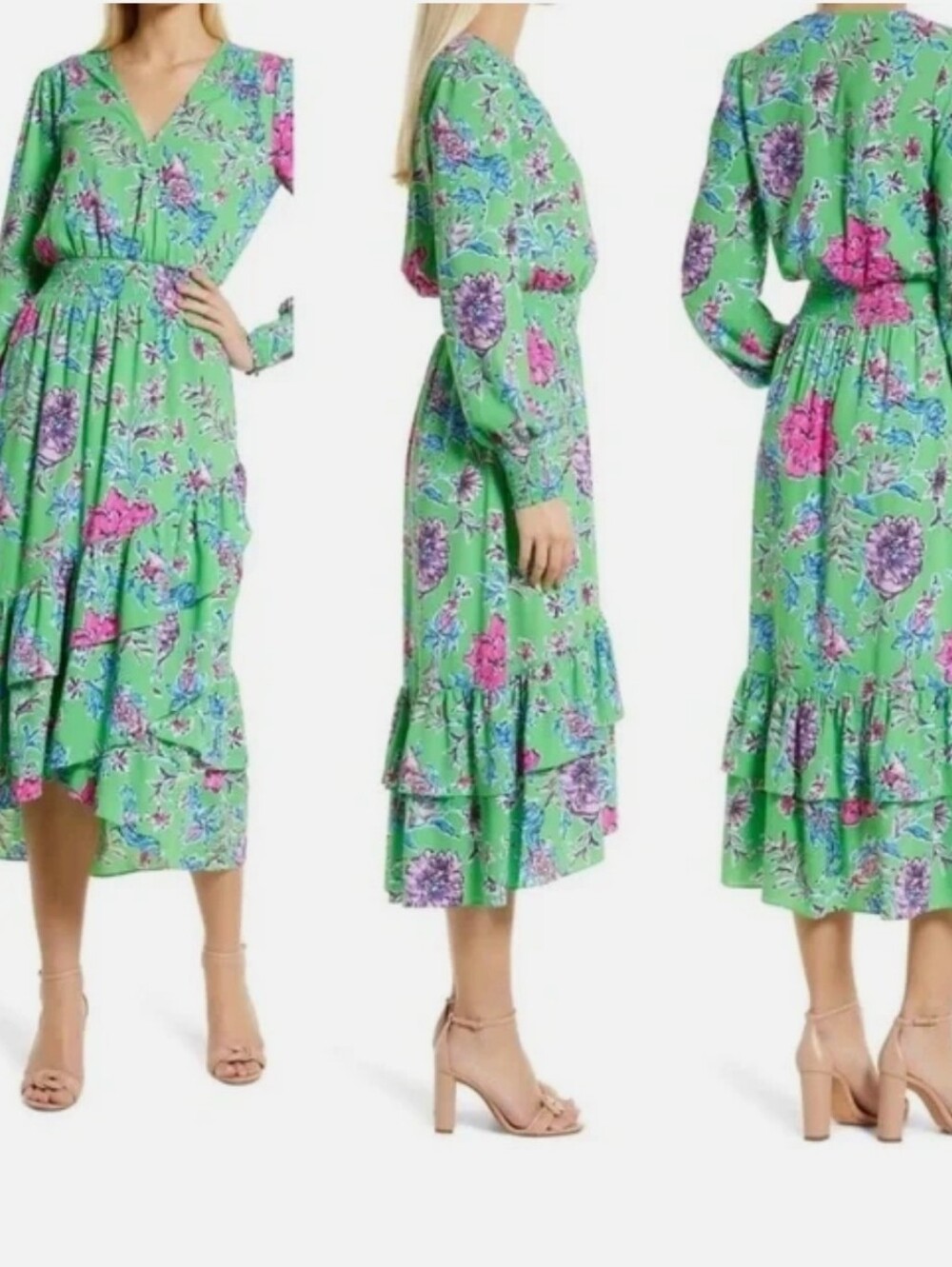 Lilly Pulitzer Size 2 Gecko Green Christiana Stretch Midi Dress Brewsters Bloom - Picture 2 of 12